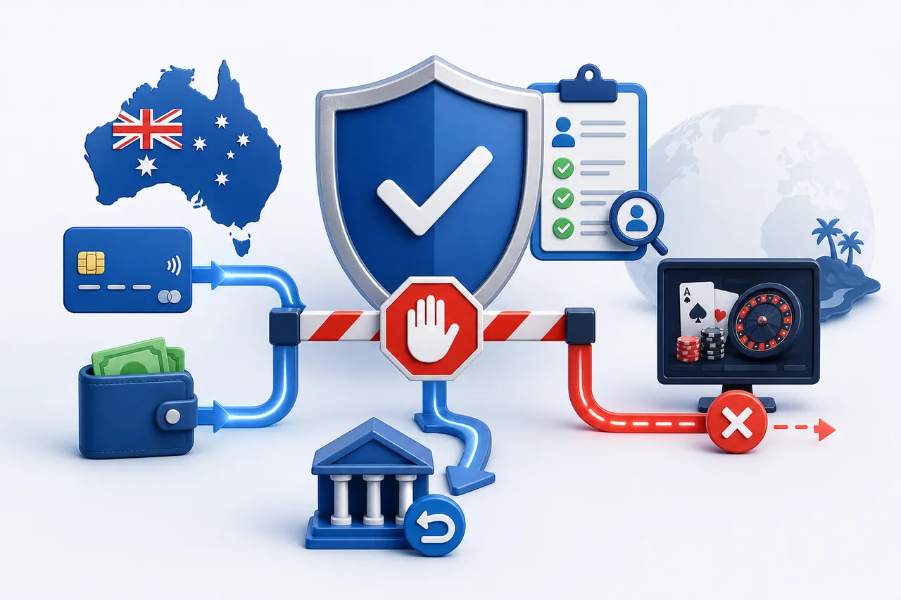 Australian bank card and wallet routes stopped at a verification barrier before reaching an unverified online casino