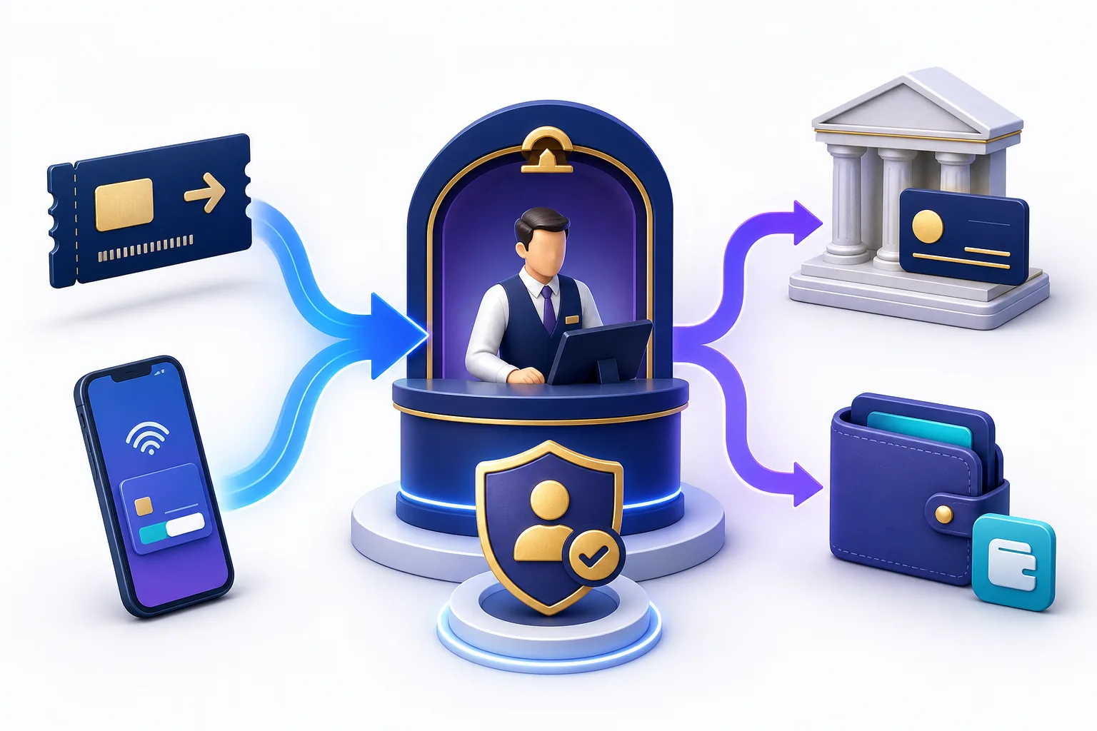 Voucher and mobile casino deposits entering a cashier while withdrawals branch to verified bank and wallet accounts
