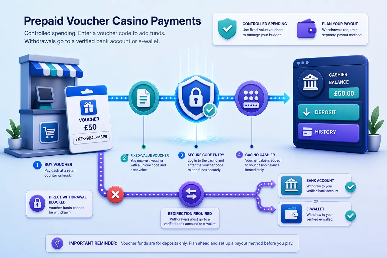 CASHlib prepaid voucher route from retail purchase and secure code entry to casino deposit with a separate bank or wallet payout