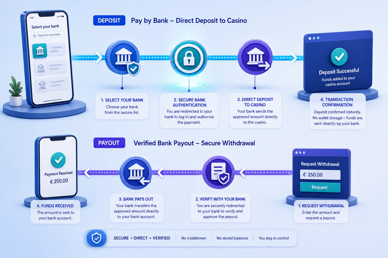 iDEAL casino route from Dutch bank selection and authentication to direct deposit with a separate verified bank payout