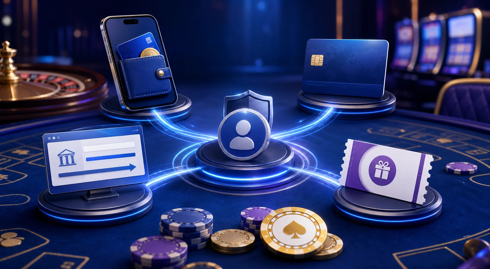 Casino table with card, e-wallet, bank transfer and prepaid payment routes